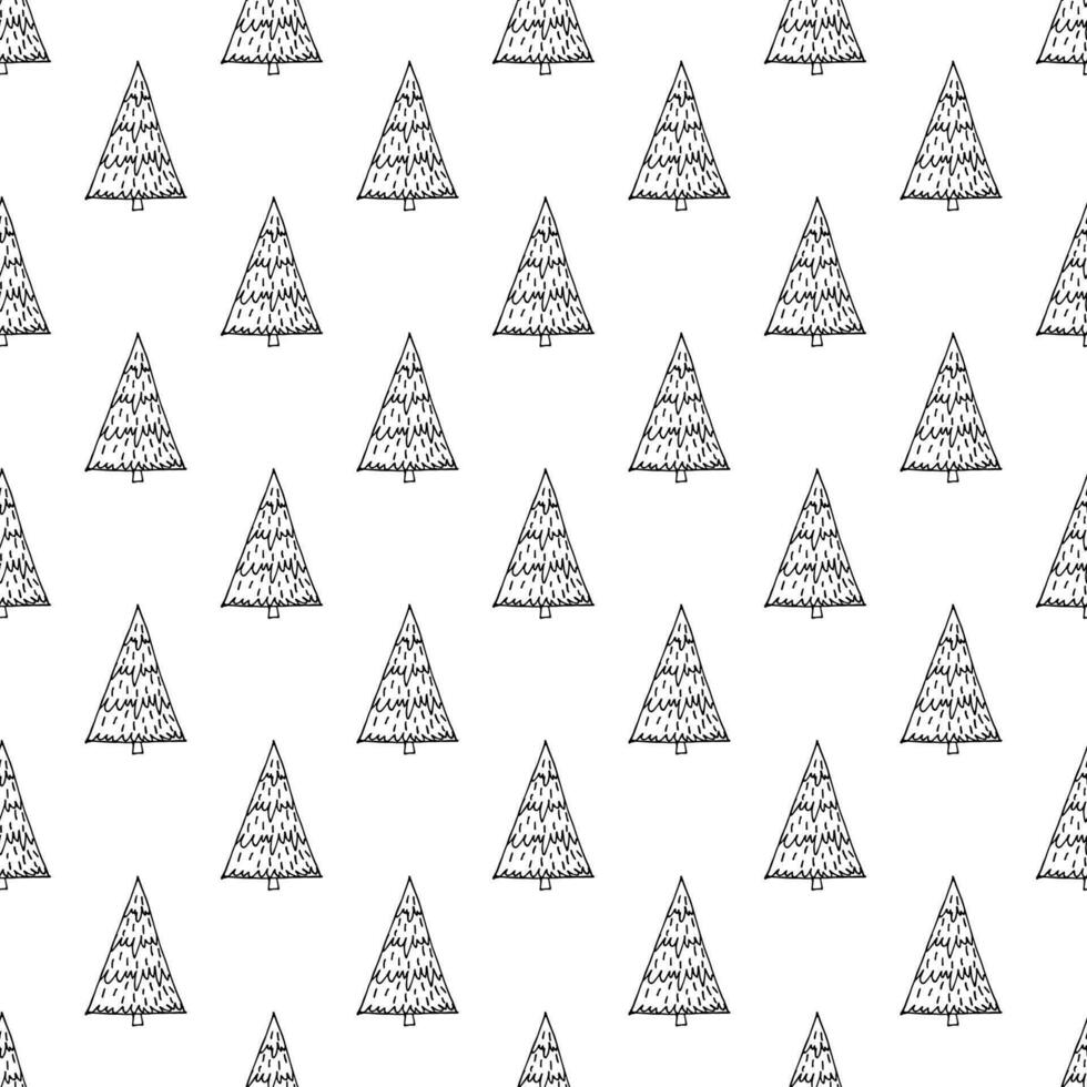 Seamless pattern with geometric minimal scandinavian Christmas tree doodle for decorative print, wrapping paper, greeting cards and fabric vector
