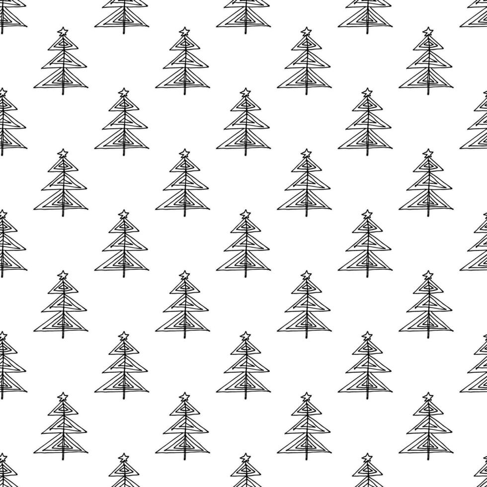 Seamless pattern with geometric minimal scandinavian Christmas tree doodle for decorative print, wrapping paper, greeting cards and fabric vector