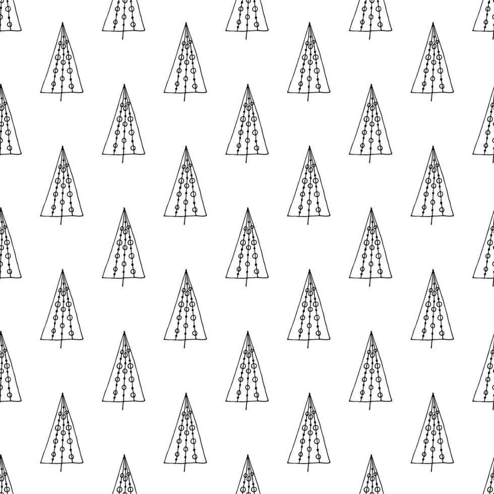 Seamless pattern with geometric minimal scandinavian Christmas tree doodle for decorative print, wrapping paper, greeting cards and fabric vector