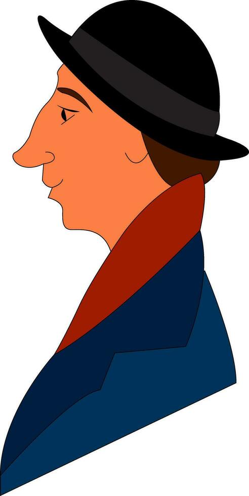 Profile picture of a man in blue coat   red scarf and black hat  vector illustration