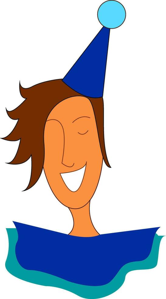 Portrait of a smiling young man with a blue party hat  vector illustration on white background