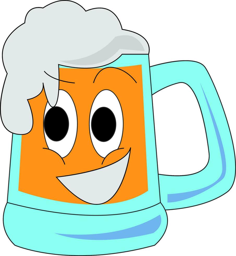 Glass of foaming beer  illustration  print  vector on white background