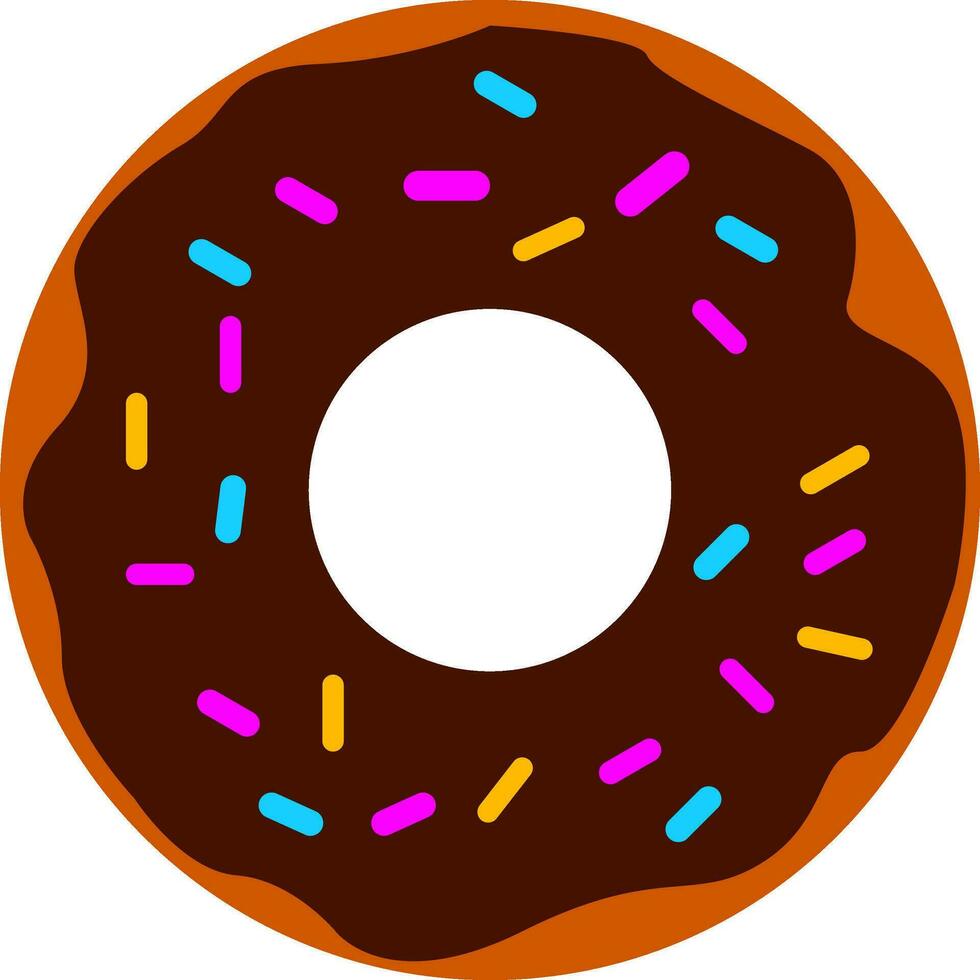 Vector illustration of a chocolate cream donut with colorful sprinkles on white background