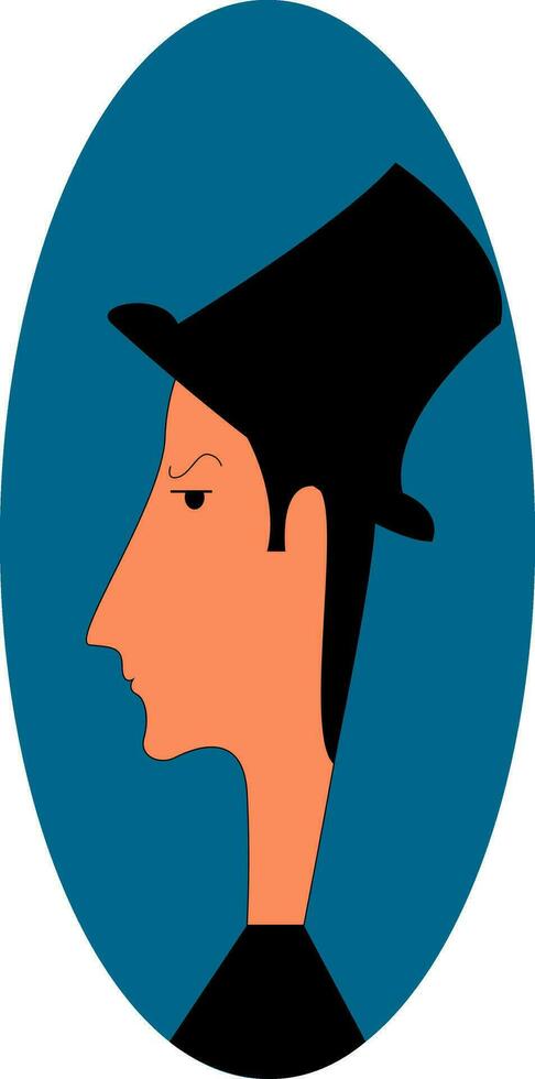 Portrait of man with top hat  illustration  print  vector on white background