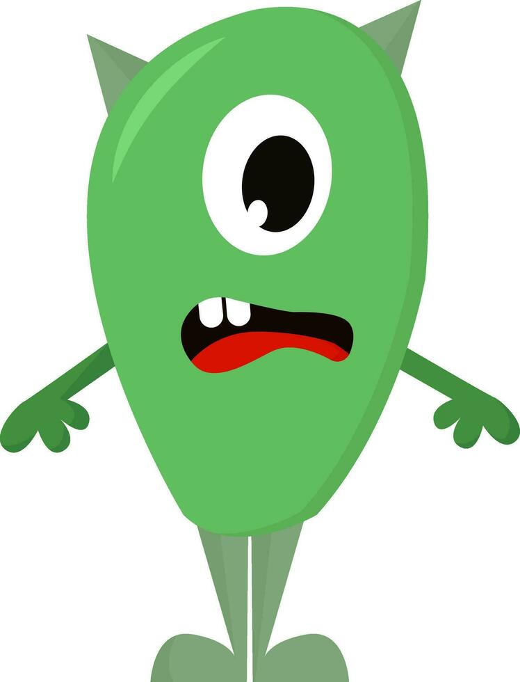 Suprised lime green one-eyed monster  vector illustration on white background