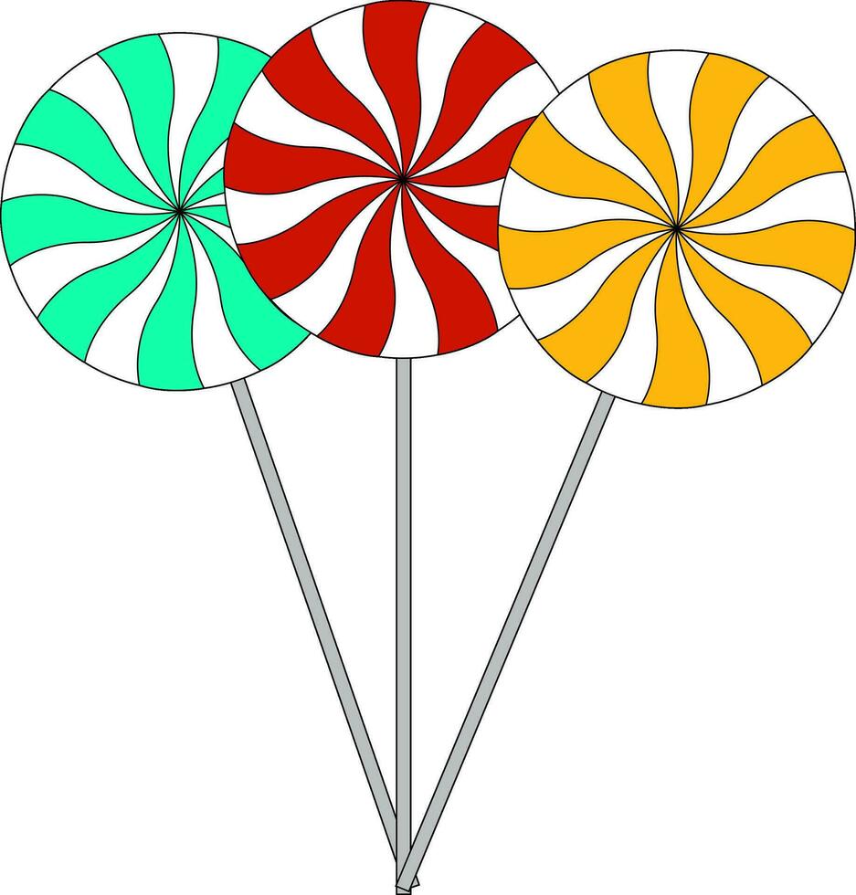 A blue a red and a yellow lollipop vector illustration on white background