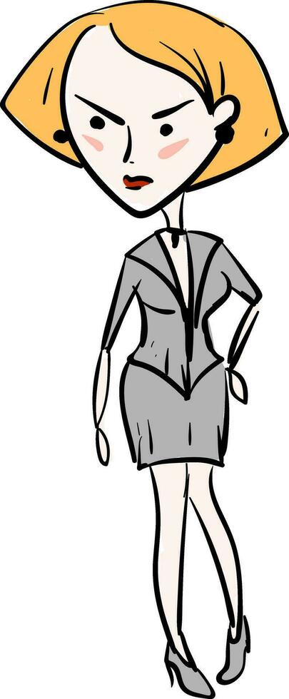 enojado mujer de negocios en gris traje vector ilustración en blanco antecedentes