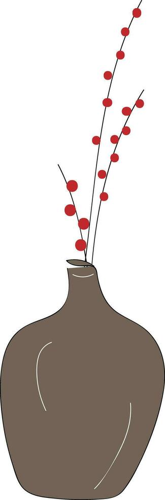 Vase with branch of little red flowers  illustration  color  vector on white background