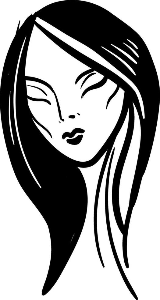 Simple black and white sketch of a girl with closed eyes   vector illustration on white background