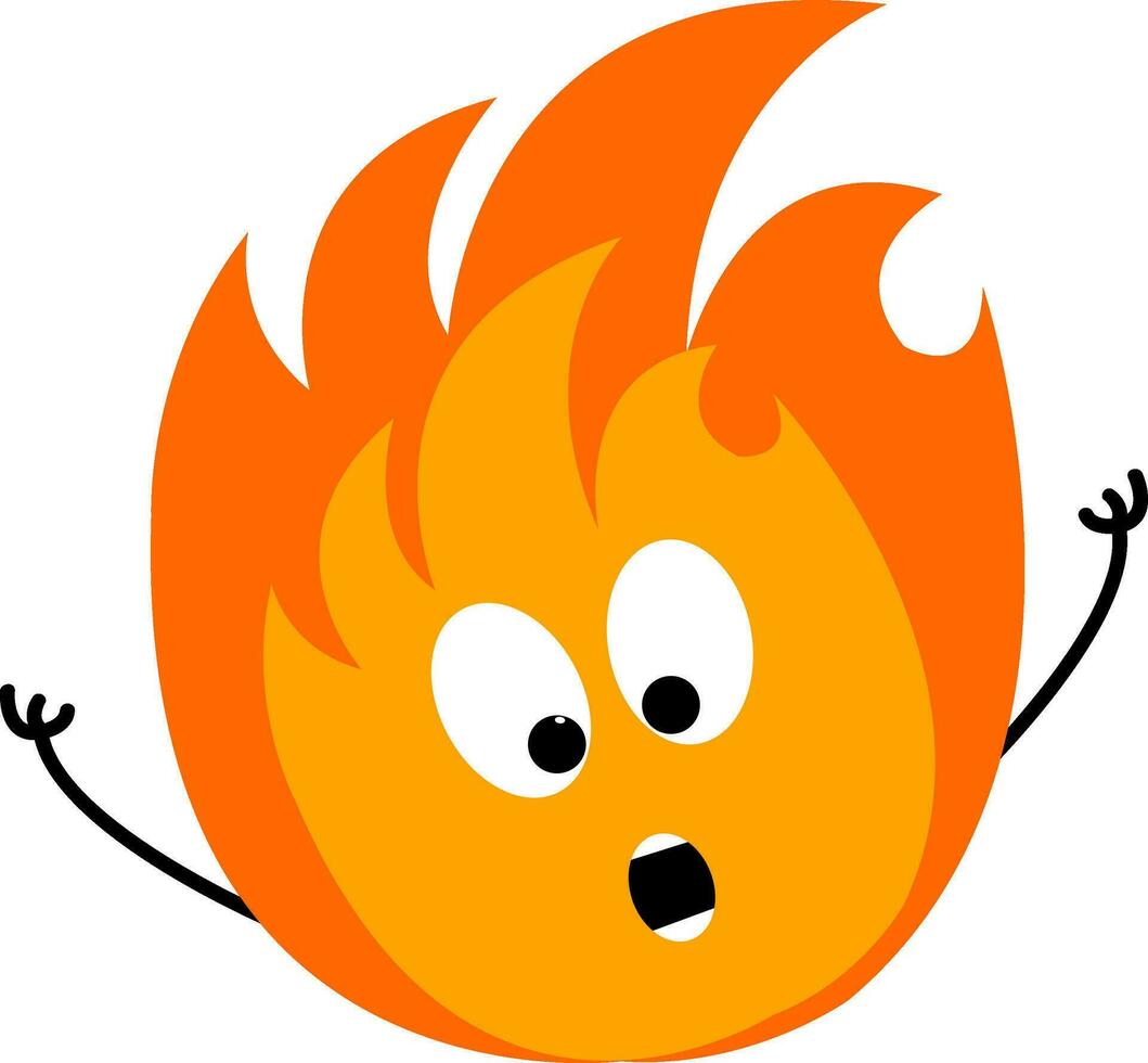 Cartoon of a scared  orange and yellow fire  vector illustration on white background