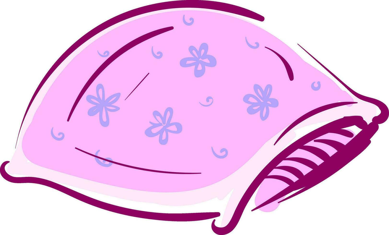 Pink pillow with violet flowers  vector illustration on white background
