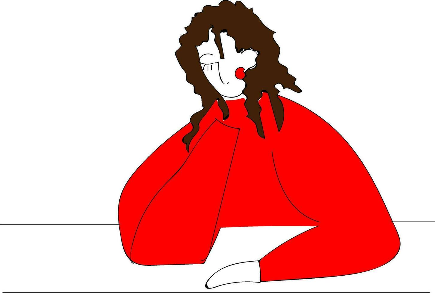 Girl in red sweater and brown curly hair   vector illustration on white background