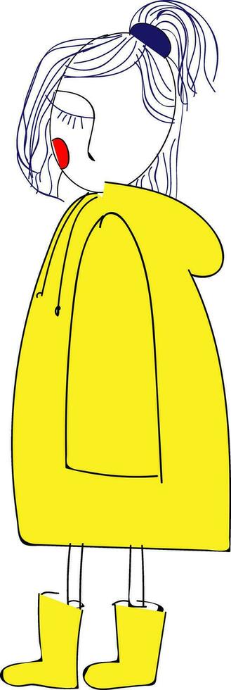Abstract picture of a girl with yellow raincoat and boots  vector illustration on white background