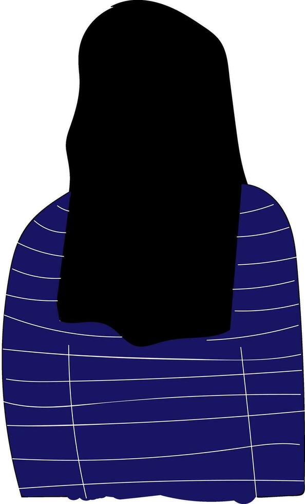 Back of a girl with long  black hair and blue sweater with white strippes   vector illustration on white background