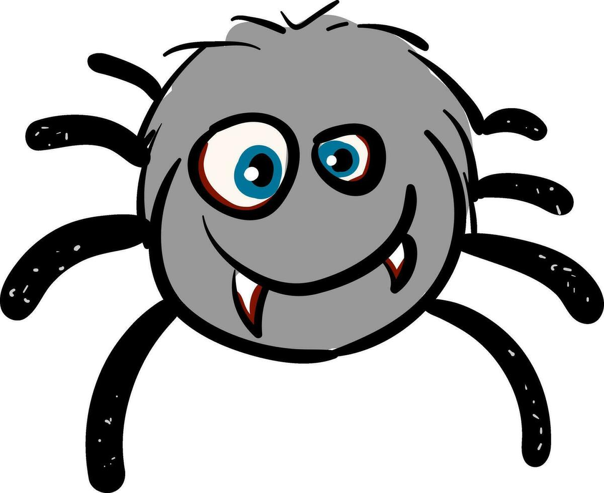Funny  smiling  grey spider with bloody teeth  vector illustration on white background