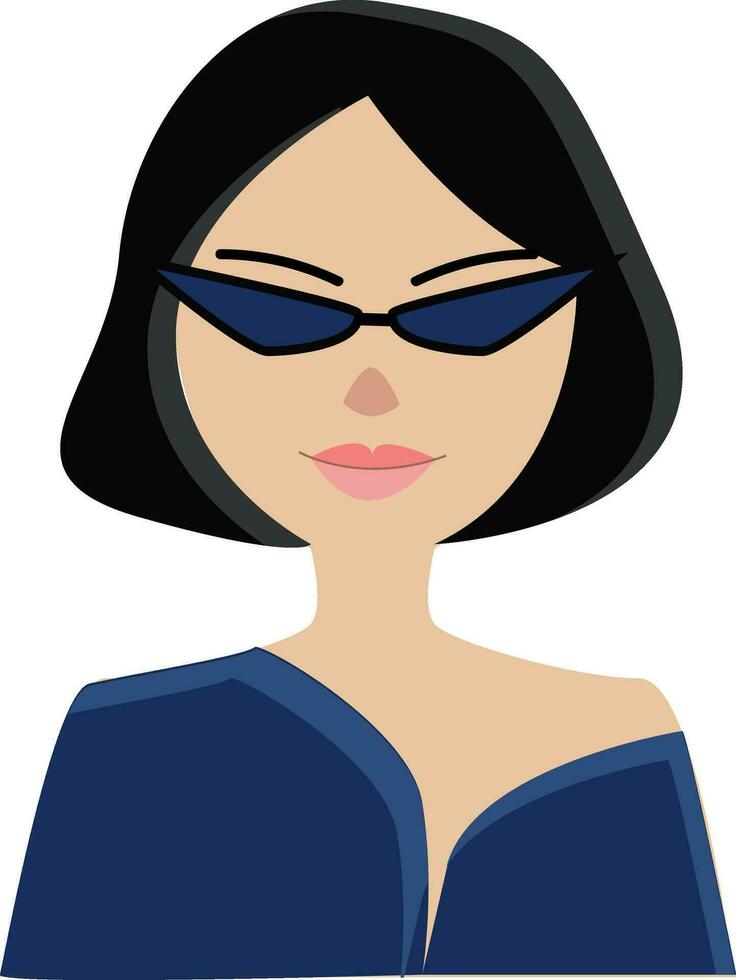 Portrait of a girl in blue shirt with sunglasses  vector illustration on white background