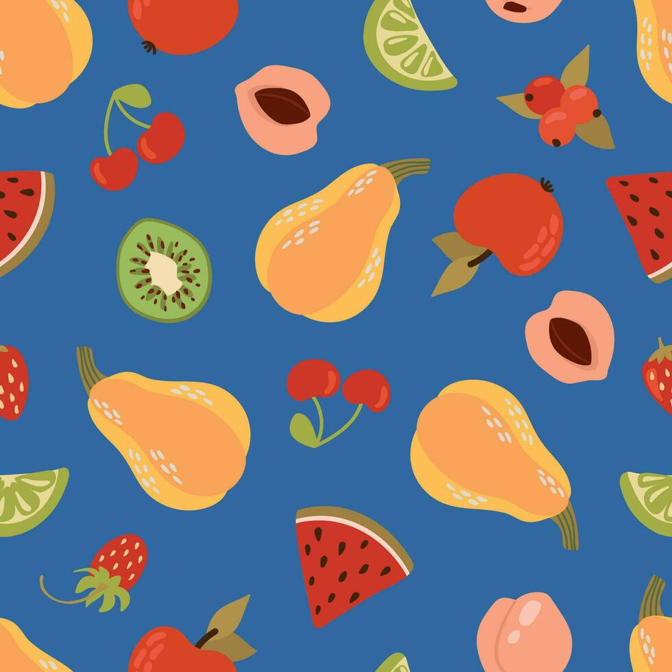 Fruta y vegetal sin costura modelo. diseño para tela, textiles, fondo de pantalla, embalaje, cafetería. vector