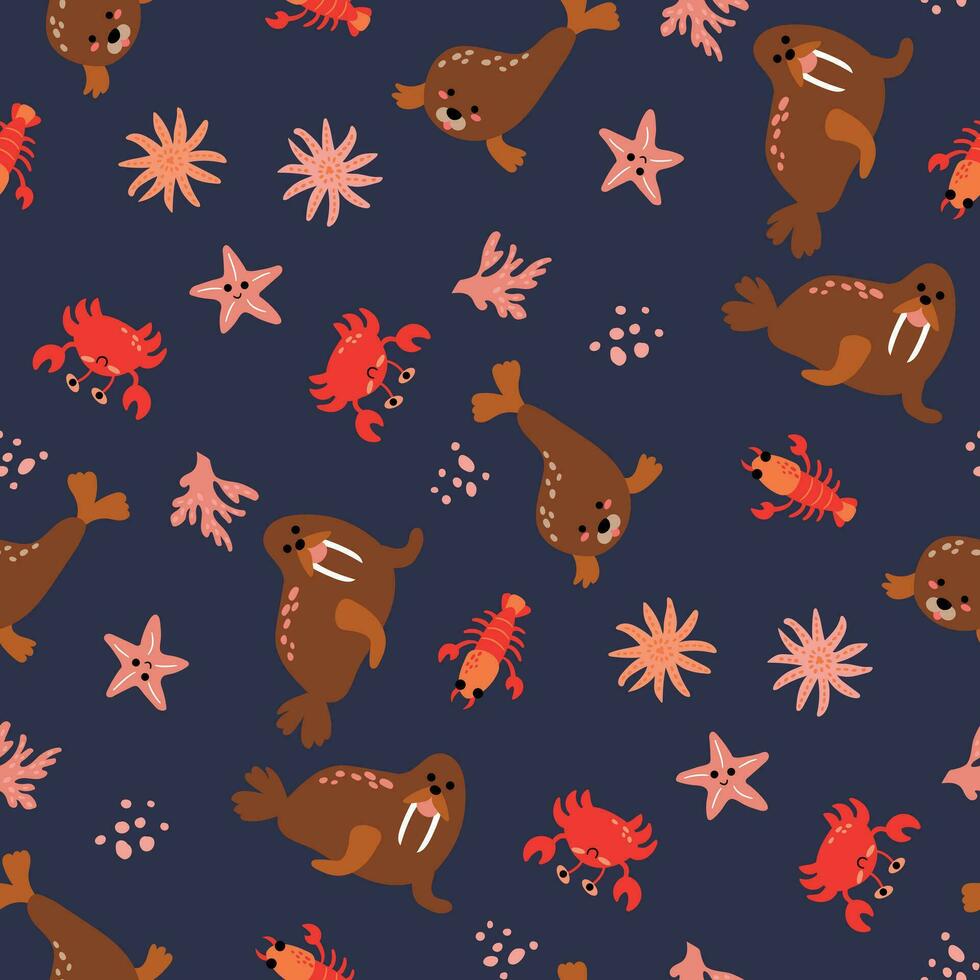 Seamless pattern with sea animals. Design for fabric, textiles, wallpaper, packaging. vector