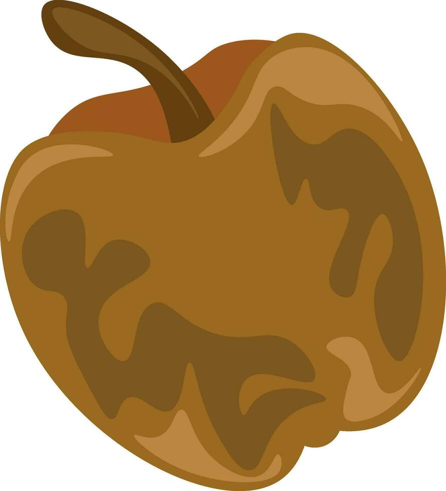 An unpleasant rotten cartoon apple in brown color vector or color illustration