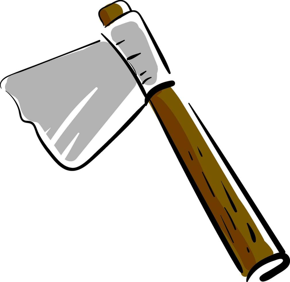 Silver ax on a wooden handle  illustration  color  vector on white background