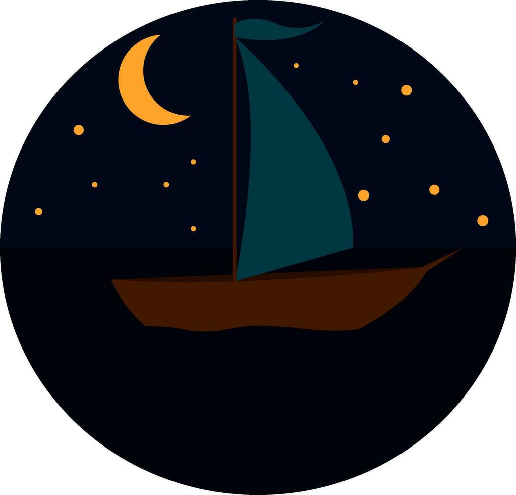Sailing boat in the night  illustration  print  vector on white background