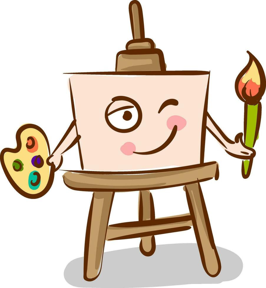 Canvas holding a brush on easel  illustration  color  vector on white background