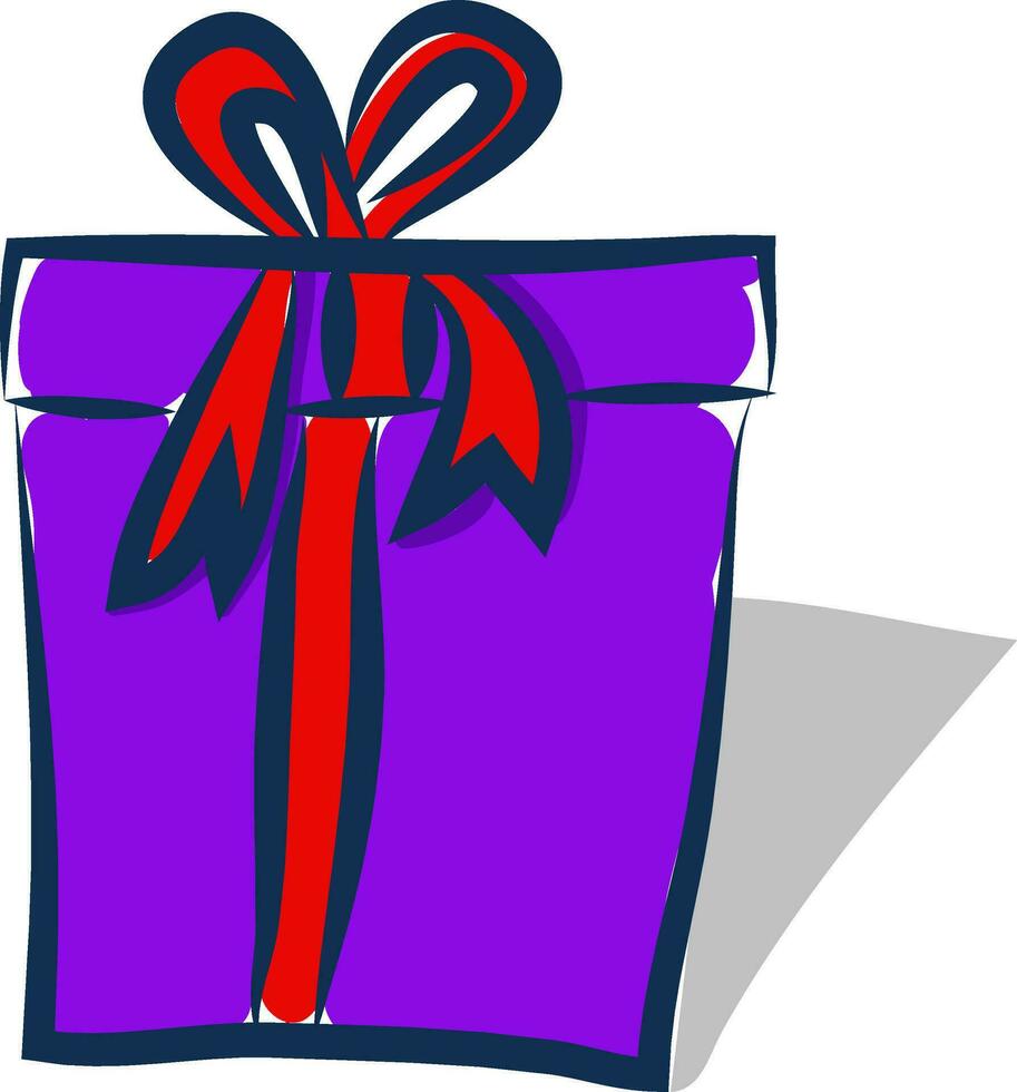 púrpura regalo caja con rojo cinta vector o color ilustración