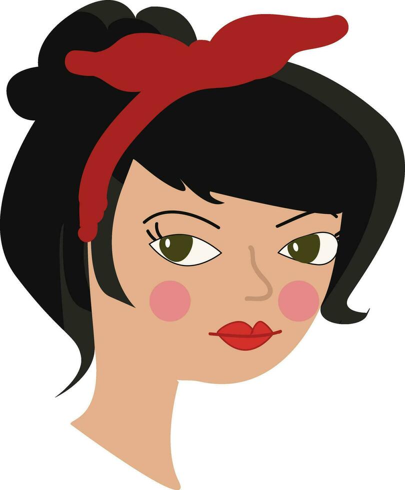 A girl with a red ribbon on the head looks beautiful vector or color illustration