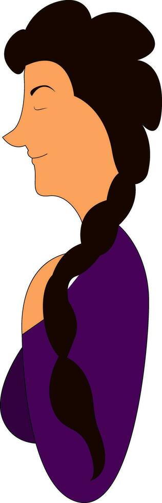 A lady with long braided hair looks beautiful vector or color illustration