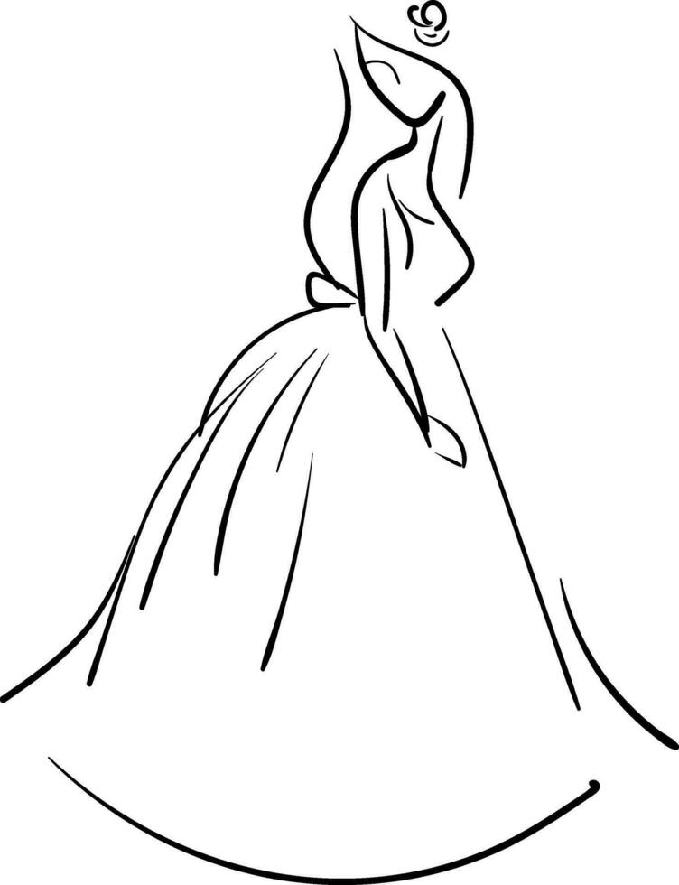 Line art of a bride walking vector or color illustration