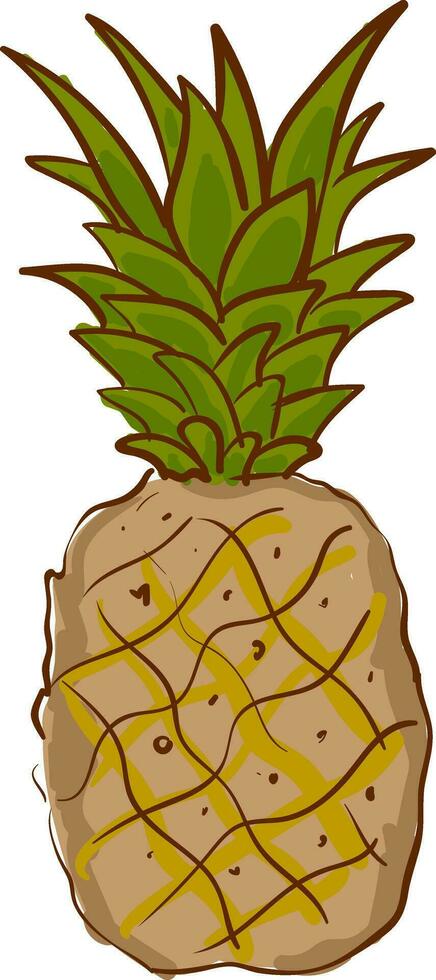 A cartoon pineapple whole fruit with green leaves sweet and spiny vector or color illustration