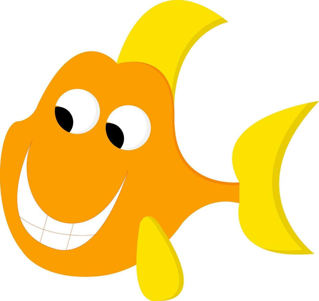 A smiling cartoon orange and yellow-colored fish vector or color illustration