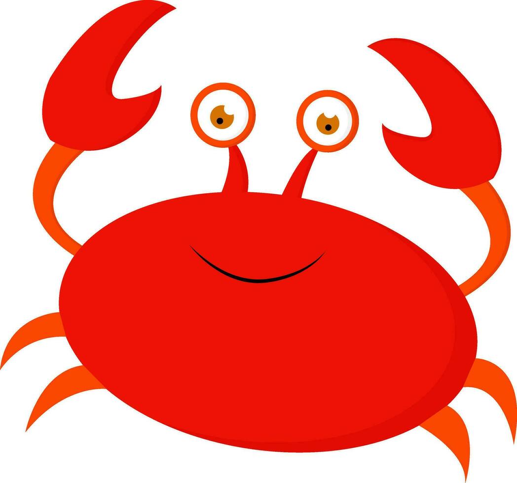 A smiling cute little red cartoon crab vector or color illustration