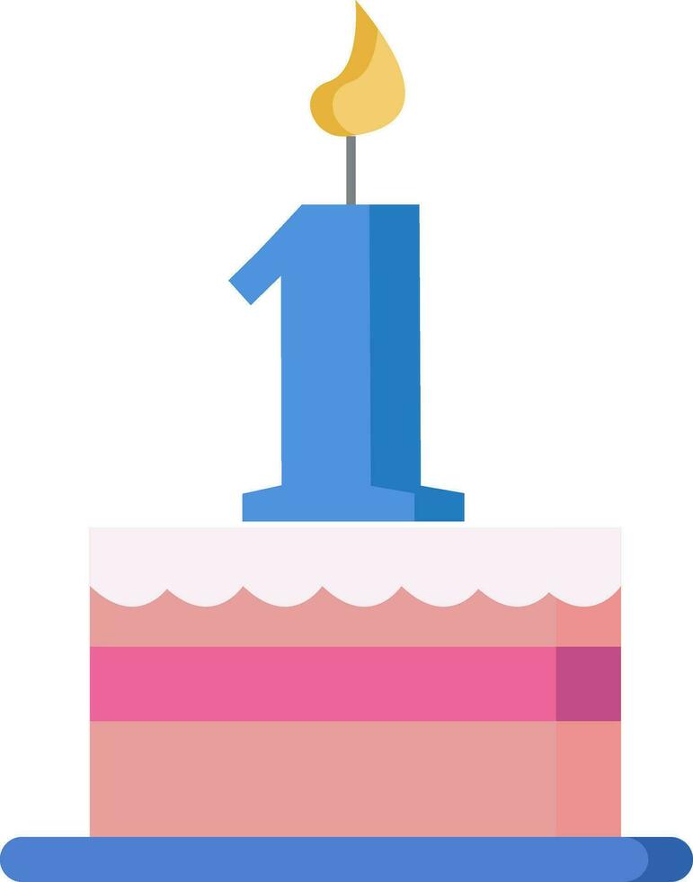 Pink cake to celebrate the first birthday vector or color illustration