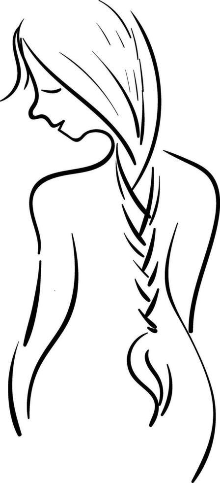 The silhoutte of the back side of a beautiful woman with pigtail plaited hair vector or color illustration