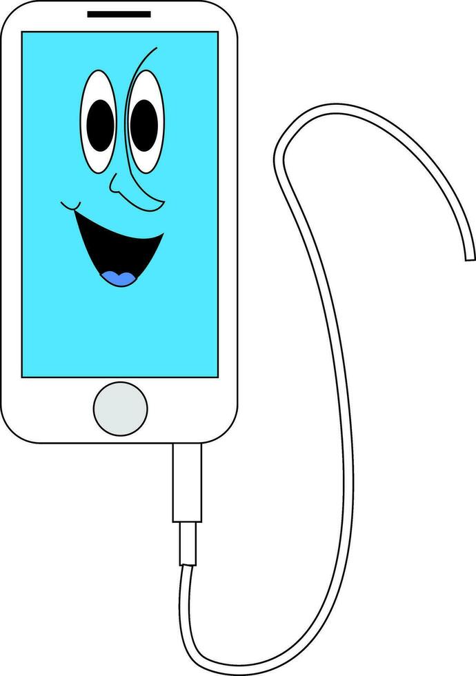 White and blue smiling iphone with white cord   vector illustration on white background