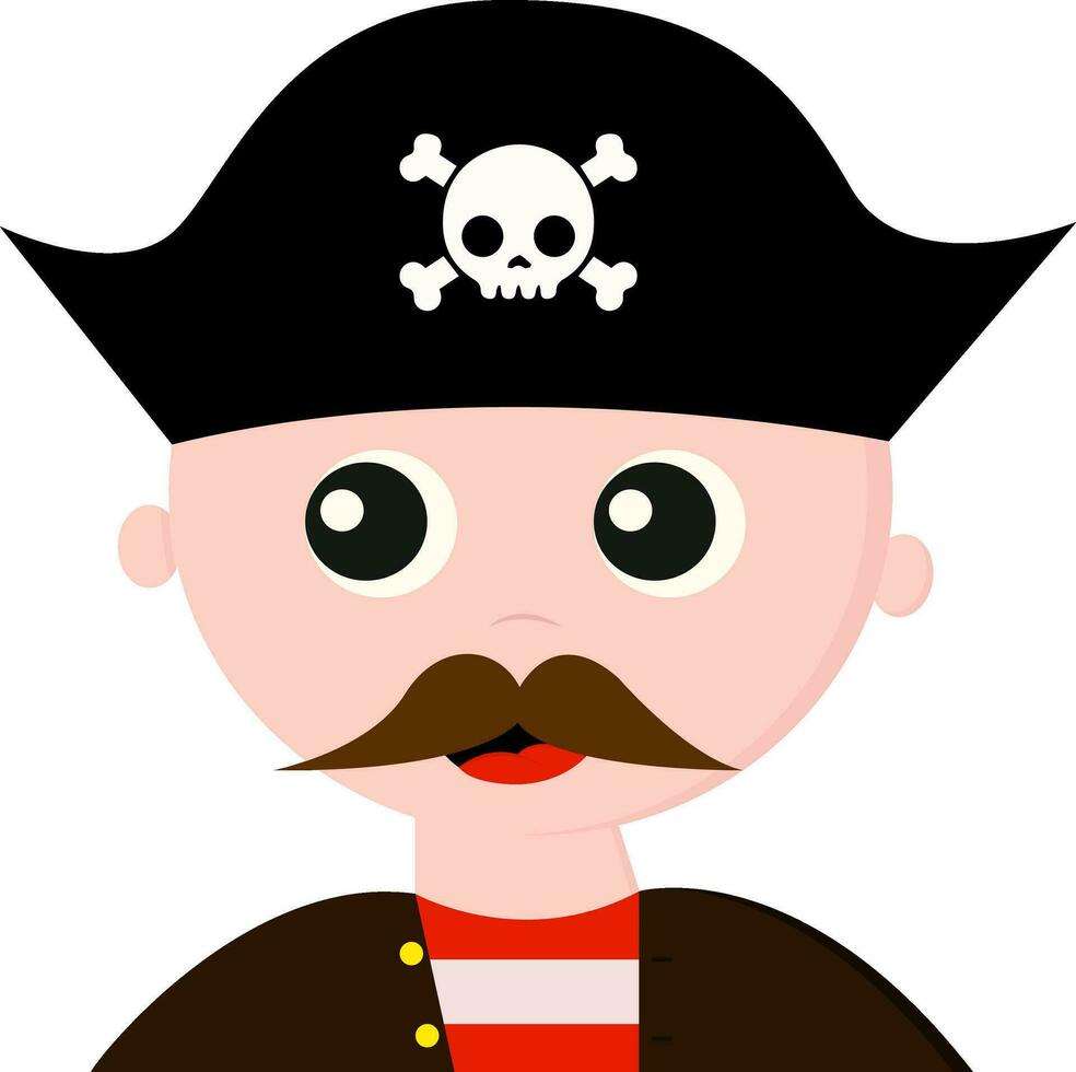 Cute pirate with a long mustache vector or color illustration