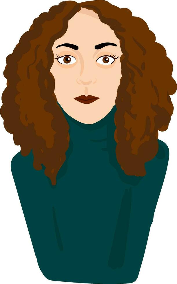 A girl with brown hair eyes and lips looks cute vector or color illustration