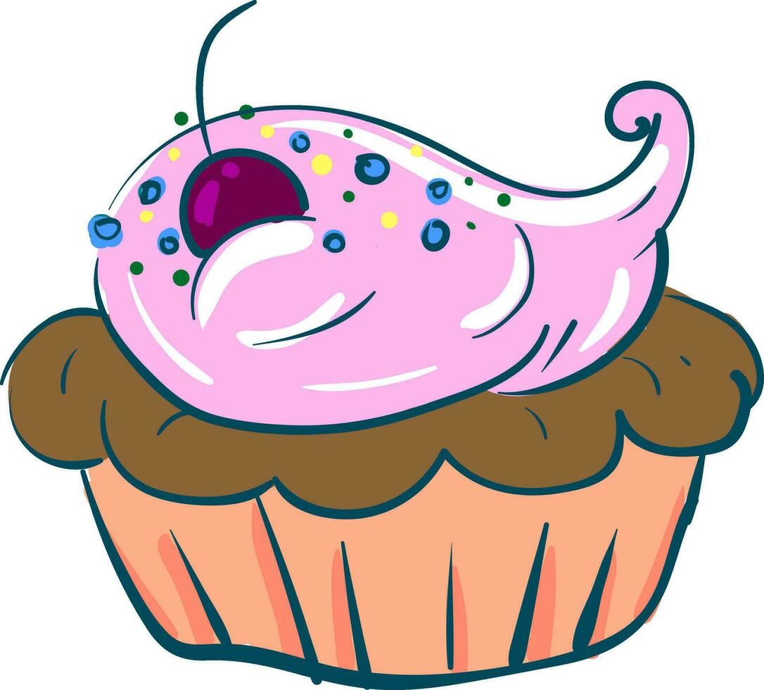 A beautiful cupcake brown and pink in color vector or color illustration