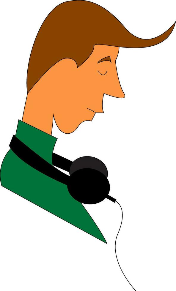 A guy wearing black headphones looks handsome vector or color illustration