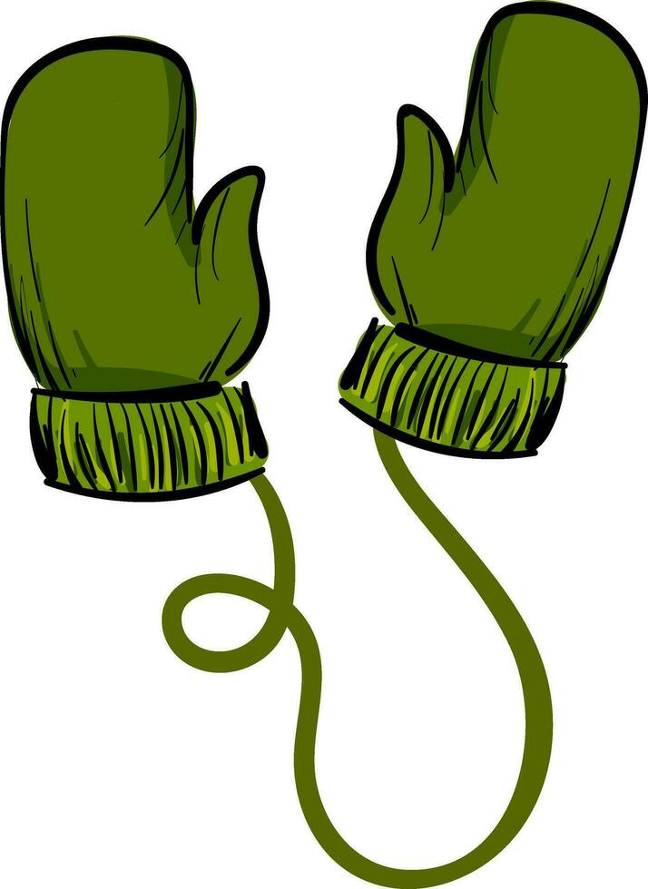 A pair of green winter gloves vector or color illustration