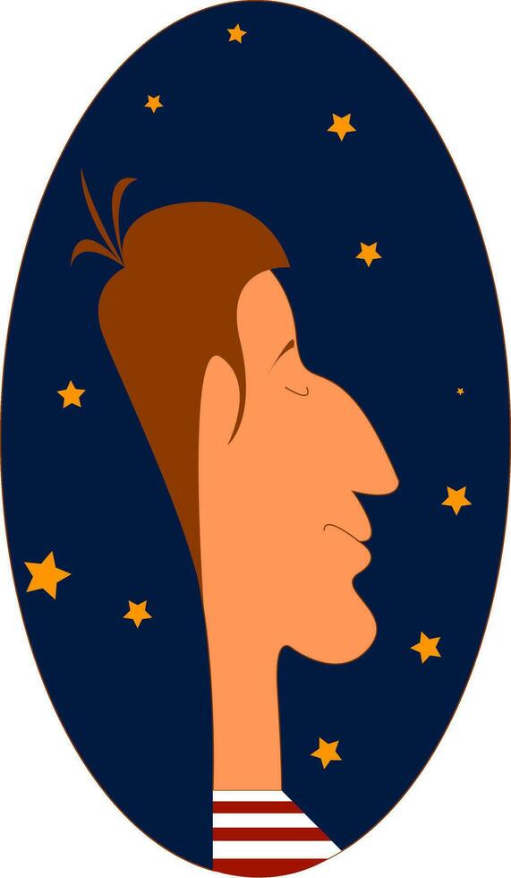 Profile of a man's face at night  illustration  print  vector on white background