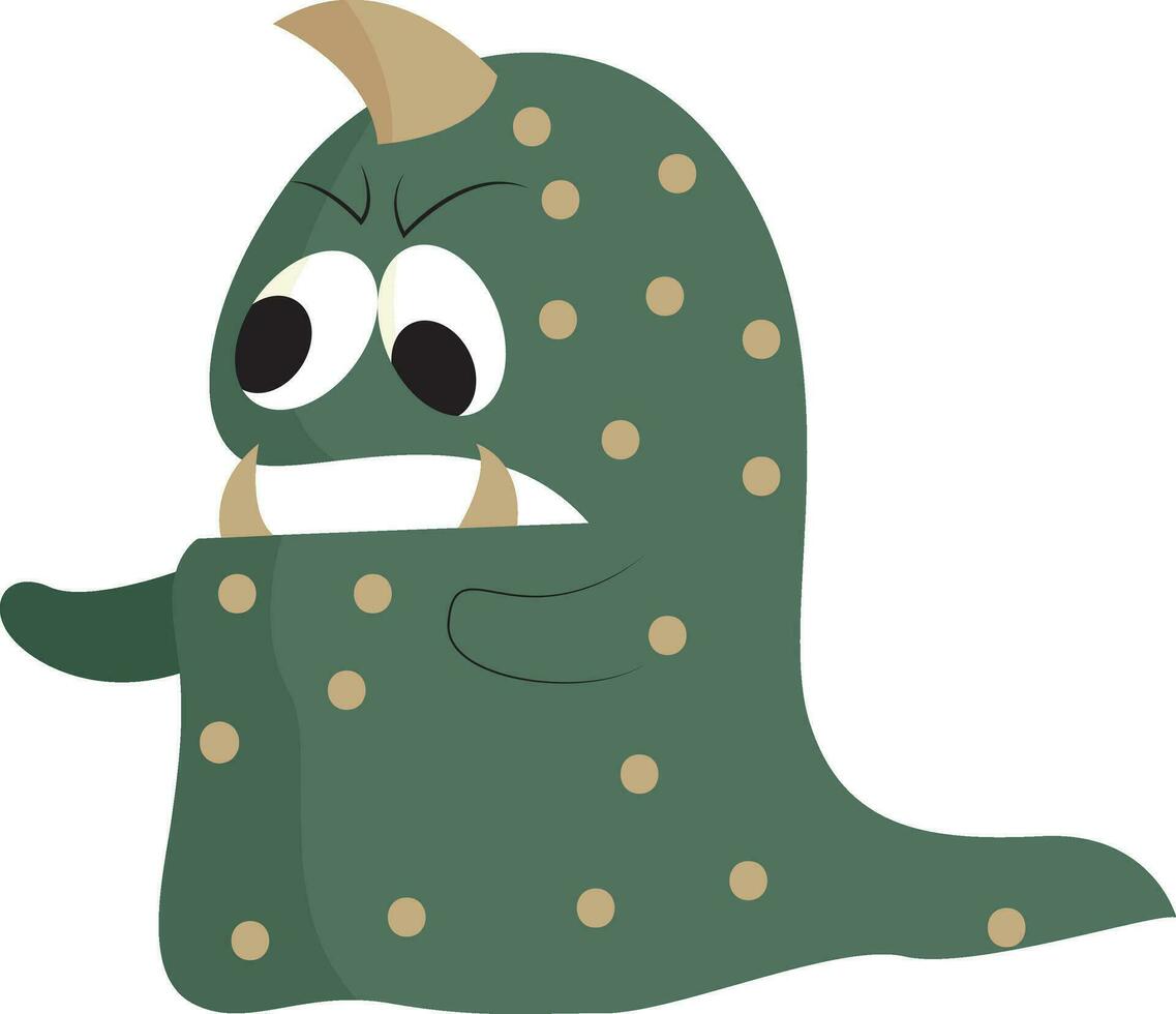 Green and brown monster with one horn looks terrifying vector or color illustration