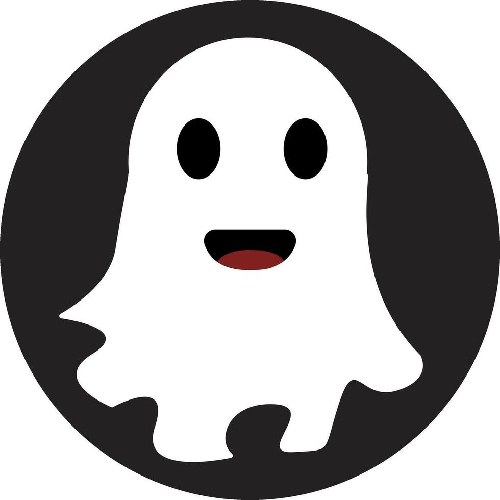 White  smiling ghost in black circle  vector illustration on white background