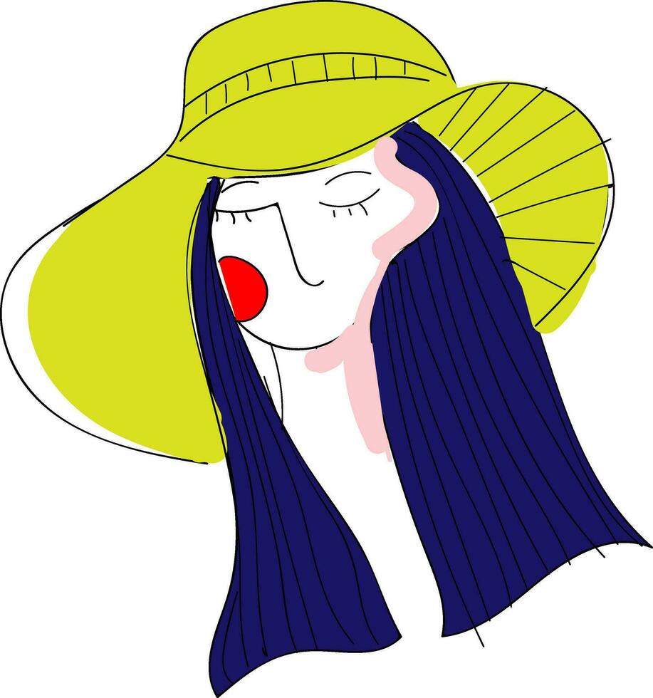 resumen retrato de un niña con azul pelo y amarillo sombrero vector ilustración en blanco antecedentes