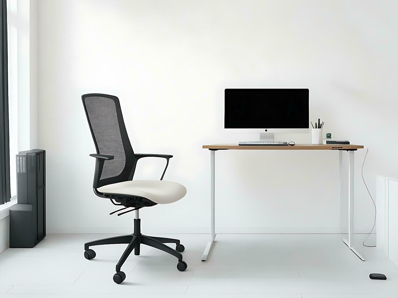 AI generated Workspace Photo office desk with two computers on table with report papers ai generated