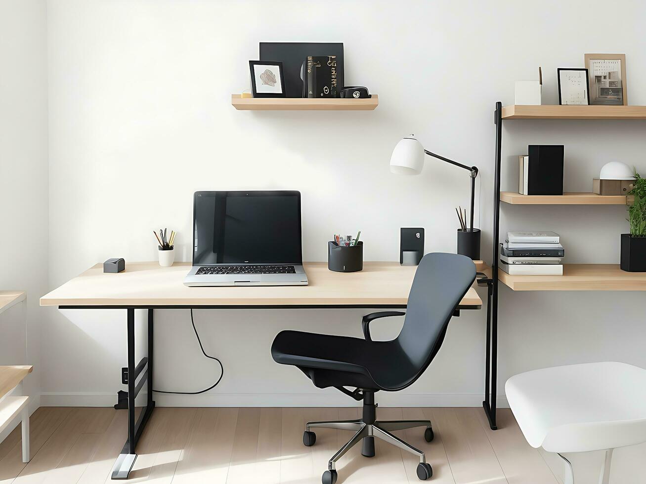 AI generated Workspace Photo office desk with two computers on table with report papers ai generated