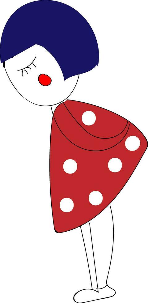 Girl with blue hair and red polka dots dress looks beautiful vector or color illustration