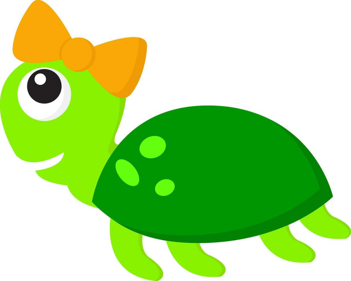 A female turtle with a bow on its head looks cute vector or color illustration