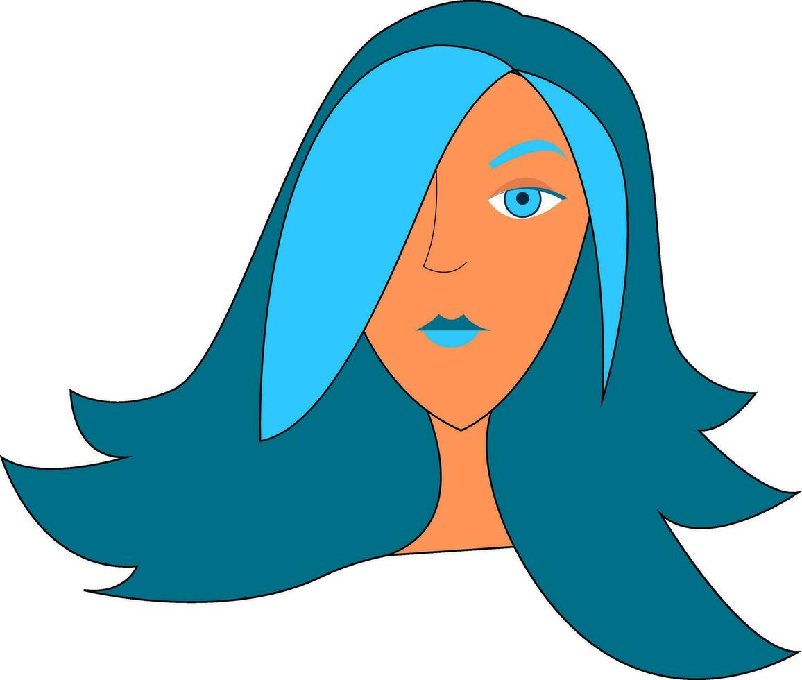 un niña con oscuro azul pelo y azul labios mira hermosa vector o color ilustración